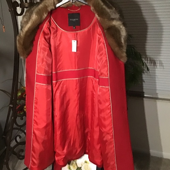 💲ON SALE💲TALBOTS NWT AUTHENTIC WOOL BLEND TAN FAUX FUR COLLAR CLASSIC COAT - Picture 6 of 17